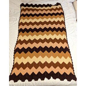 Hand Crochet Chevron Pattern in Multiple Shades of Brown 44X73